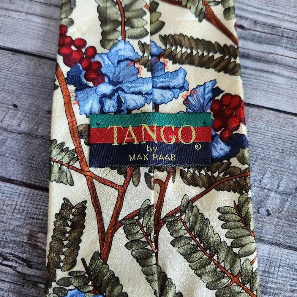 Tango Max Raab Floral Botanical Silk Tie Vintage Designer Multi-Color Men's Tie